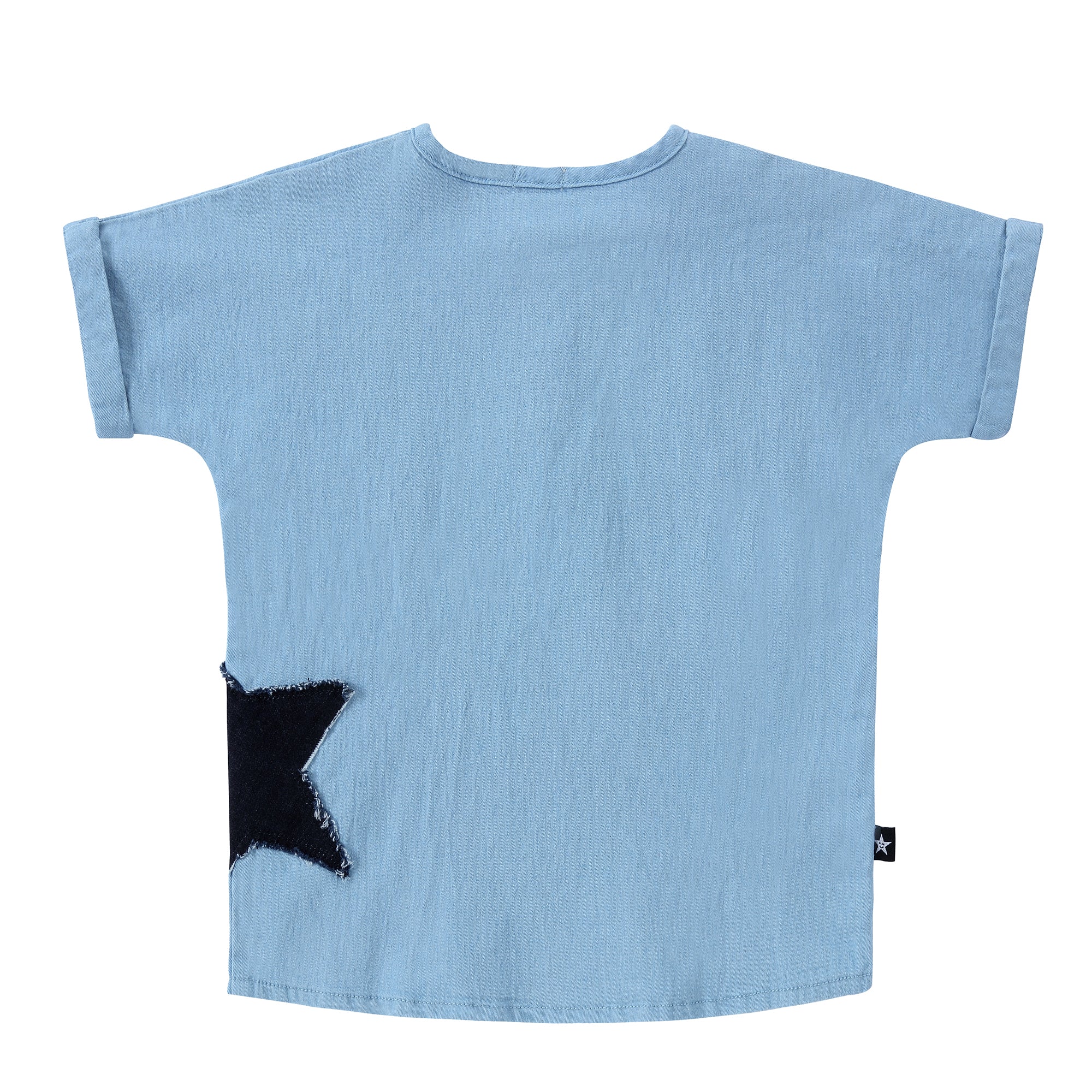Denim Mandarin Shirt With Star Patches - Image 3